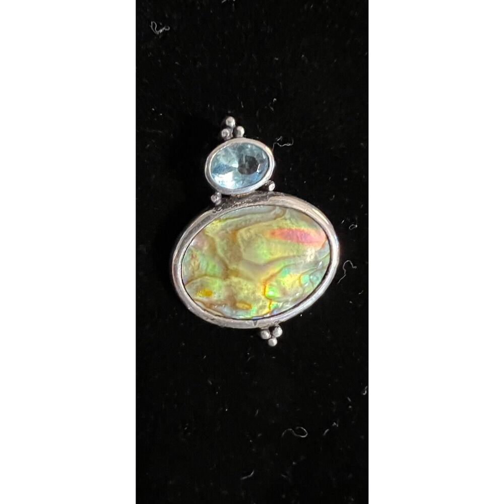 Sterling Silver Abalone And Blue Glass, Pendant 1 Inch In length- Beautiful